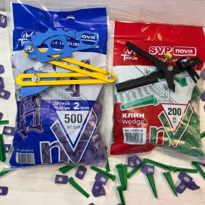 Комплект свп "SVP-noVa" - 500 Зажимів 2мм + 200 Клинів + Інструмент металевий + Шаблон для отворів металевий