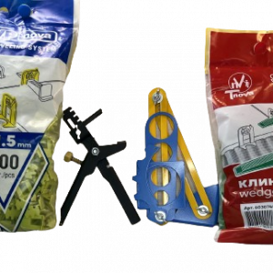 АКЦІЯ!!! 500 зажимів 1,5 мм + 200 клинів + 1 інструмент (метал) + шаблон для розмітки отворів